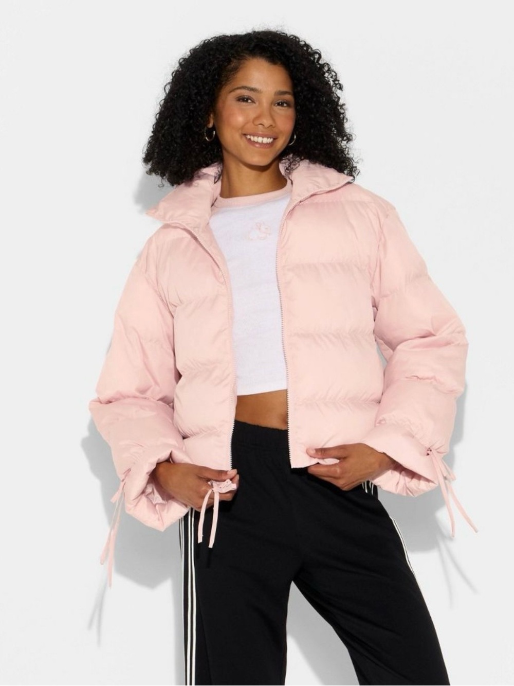 NEW Women’s Wild Fable Cropped Pink Bow Puffer Jacket